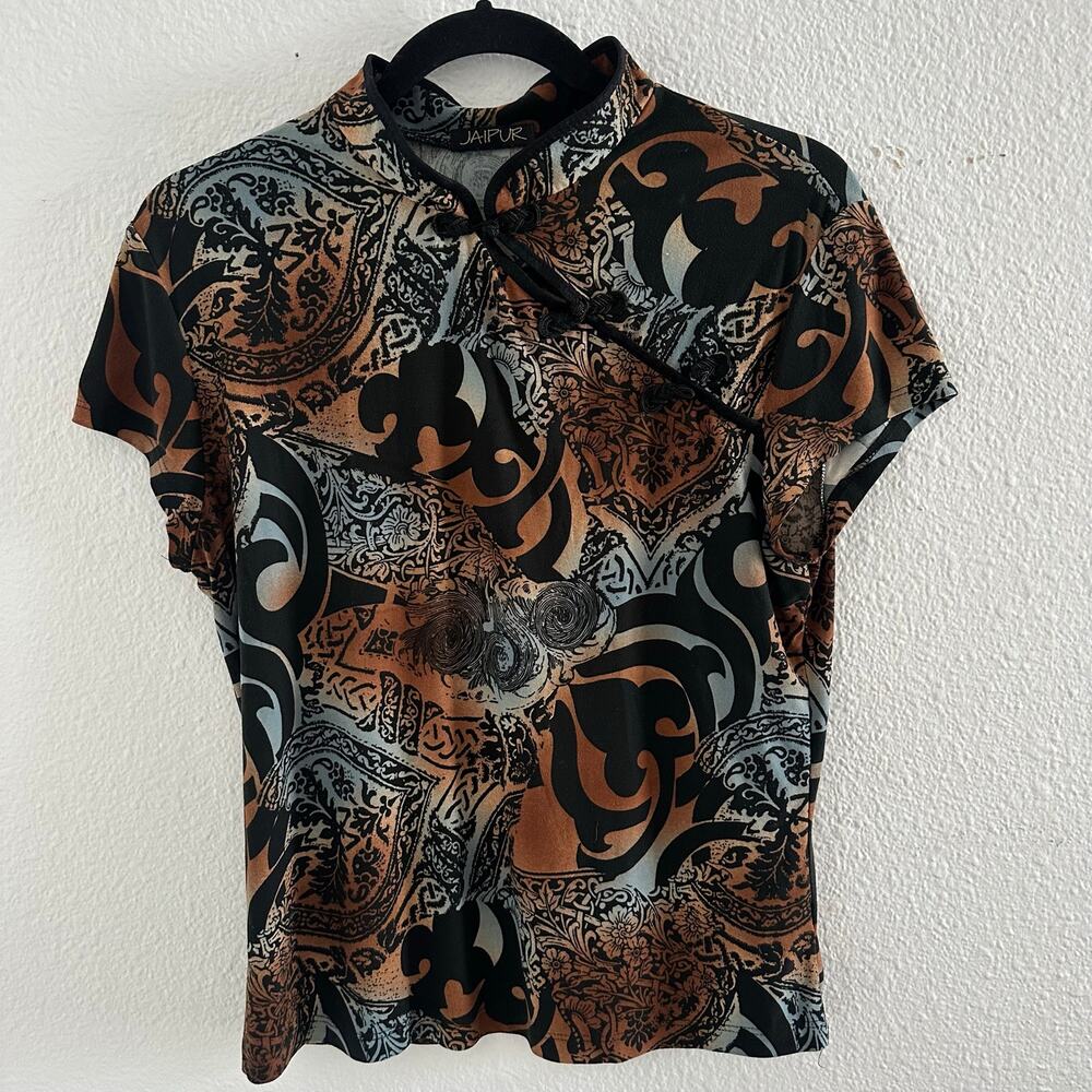 Y2k Jaipur Paisley Mandarin Collar Frog Closure Top